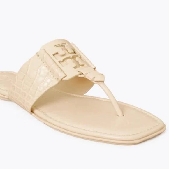Tory Burch CROC EMBOSSED Georgia Sandal New Cream MANY SIZES - Picture 4 of 8